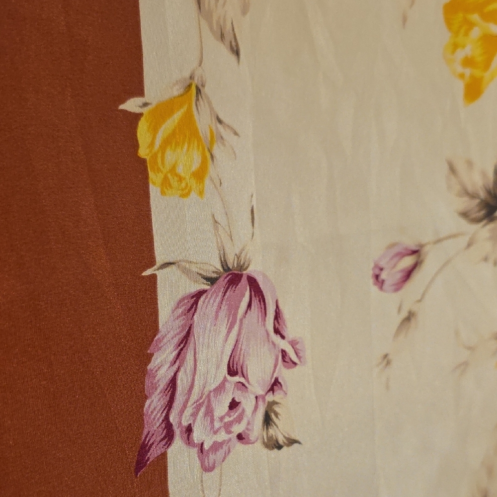 Vintage Peyton Place Floral Silk Scarf in Rust, Cream & Yellow - Picture 10 of 12